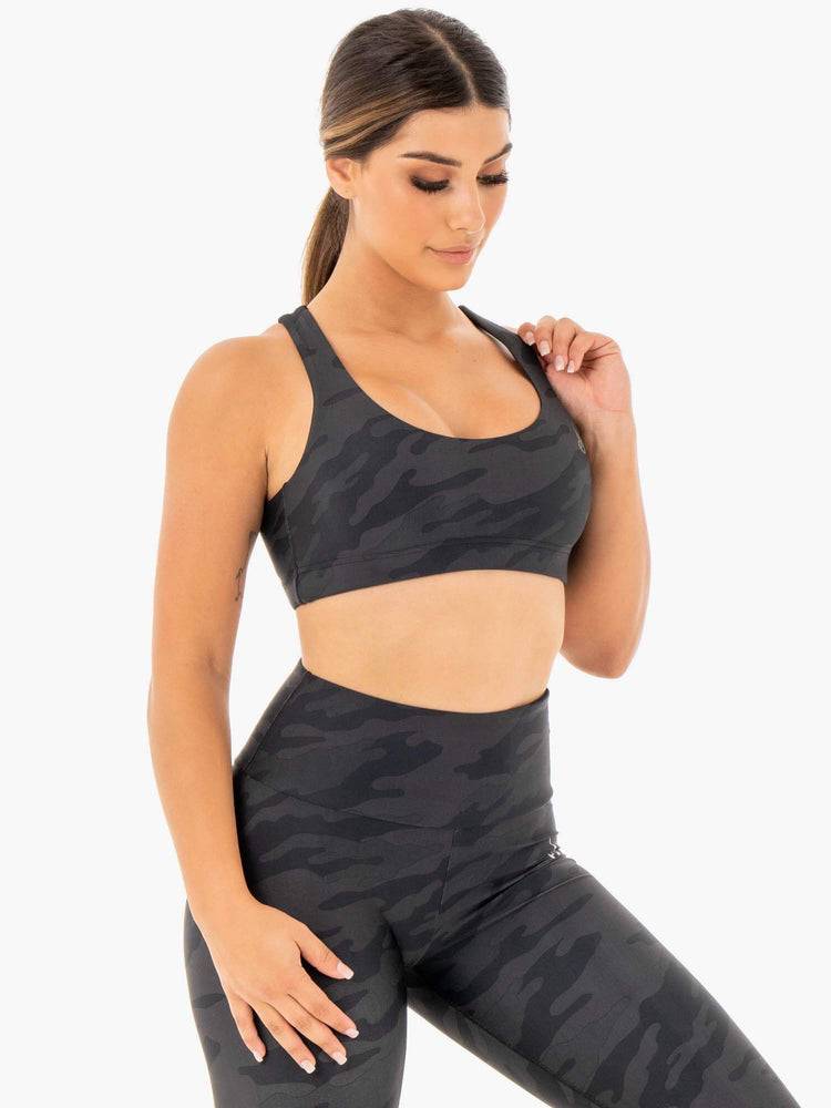 Staniki Sportowe Damskie Ryderwear Women Sports Bra Camo Czarne Camo | PL1610QZ