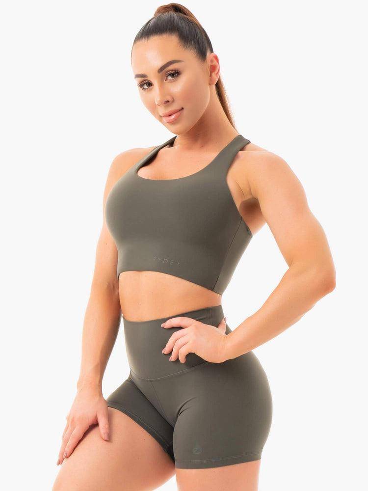 Staniki Sportowe Damskie Ryderwear Women Sports Bra NKD Khaki | PL1617IS