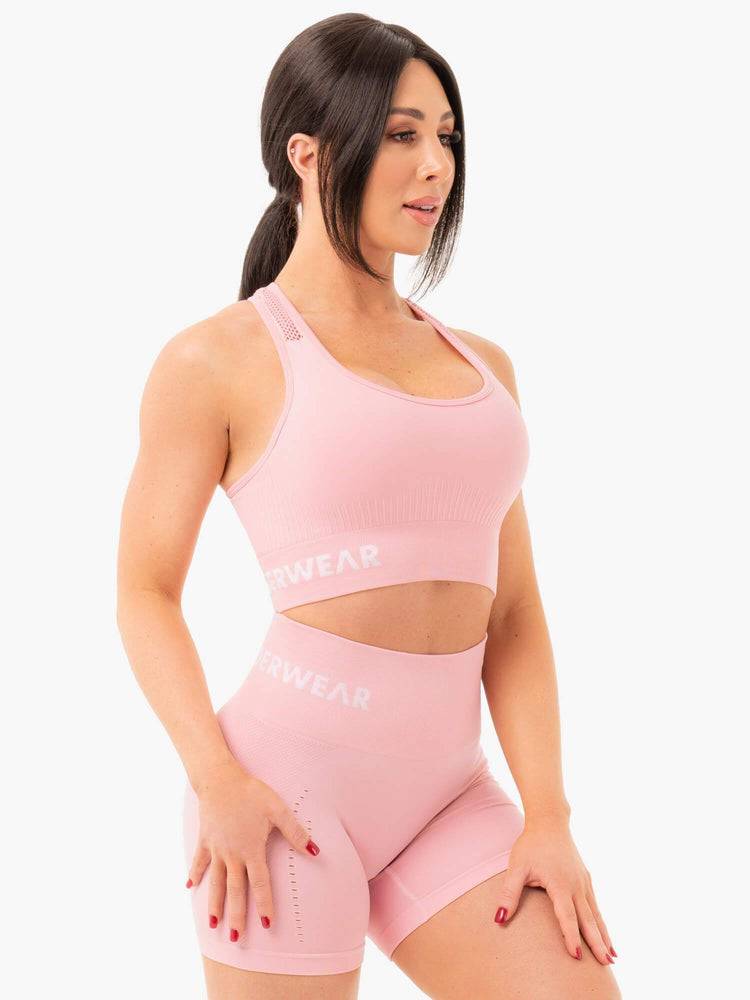 Staniki Sportowe Damskie Ryderwear Women Sports Bra Seamless Staples Różowe | PL1625HK