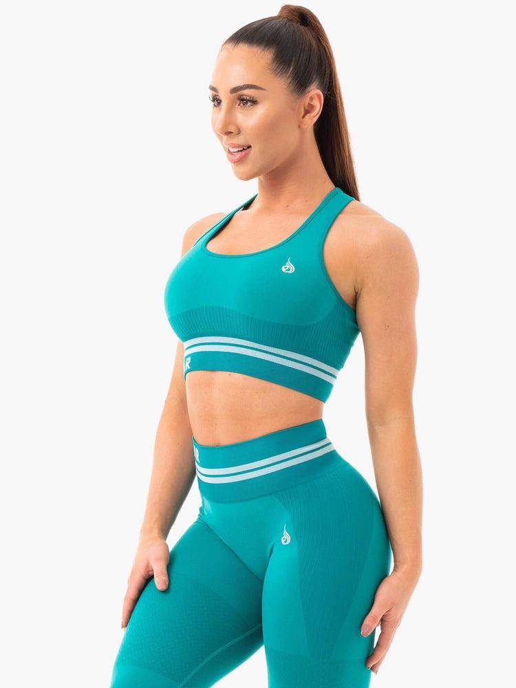 Staniki Sportowe Damskie Ryderwear Women Sports Bra Freestyle Seamless Longline Turkusowe | PL1626JJ