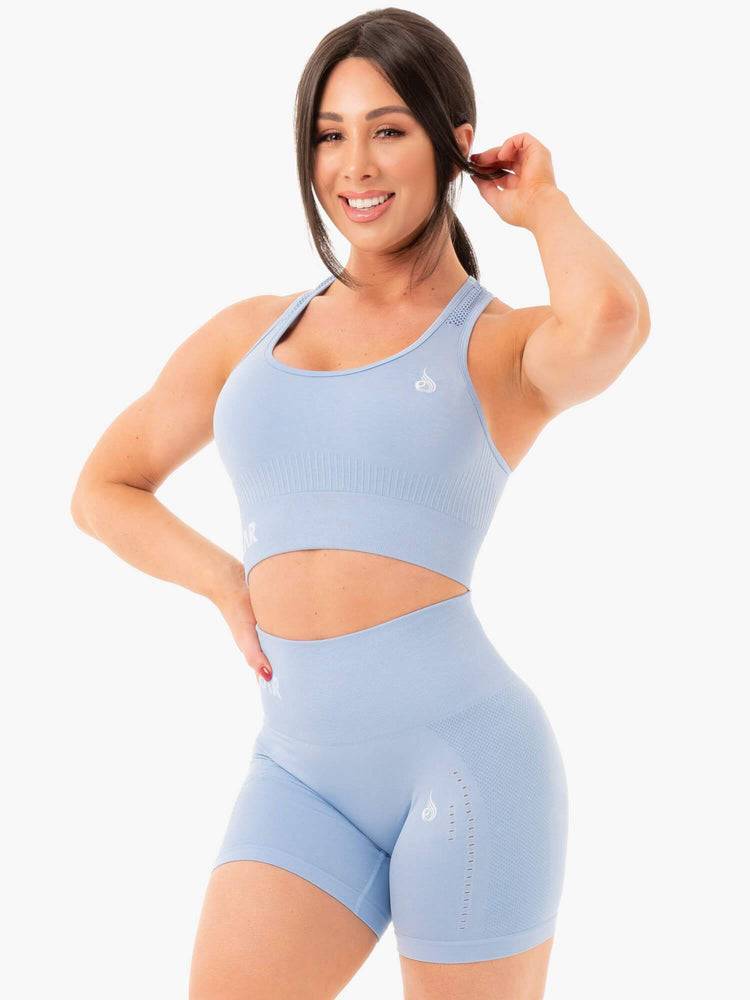 Staniki Sportowe Damskie Ryderwear Women Sports Bra Seamless Staples Niebieskie | PL1628LH