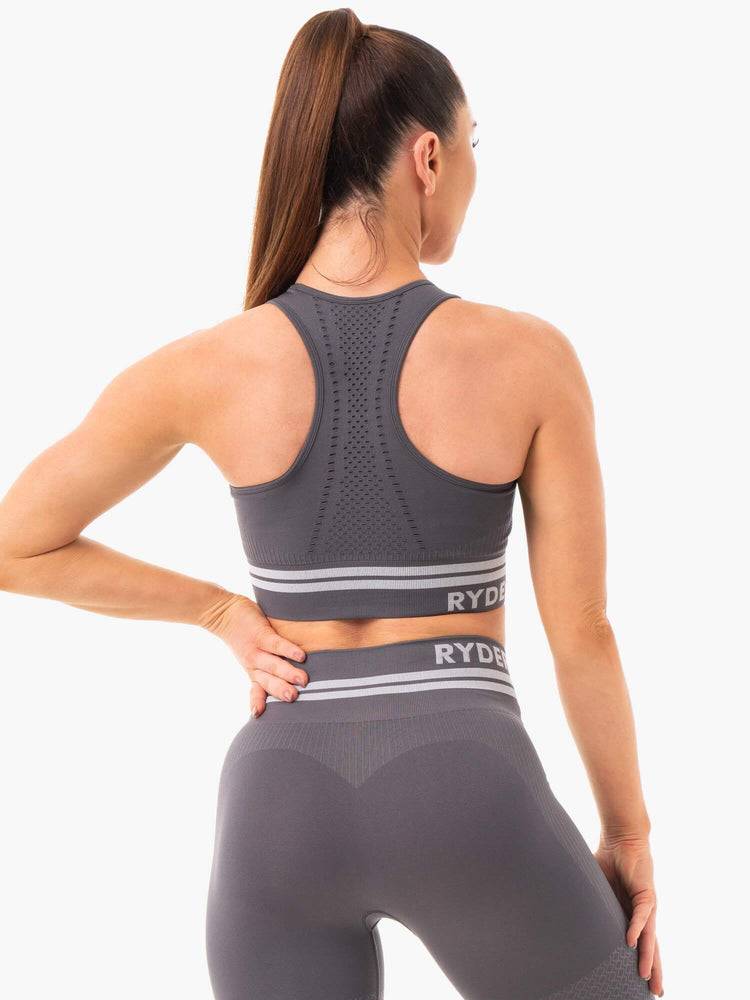 Staniki Sportowe Damskie Ryderwear Women Sports Bra Freestyle Seamless Longline Szare | PL1635MA