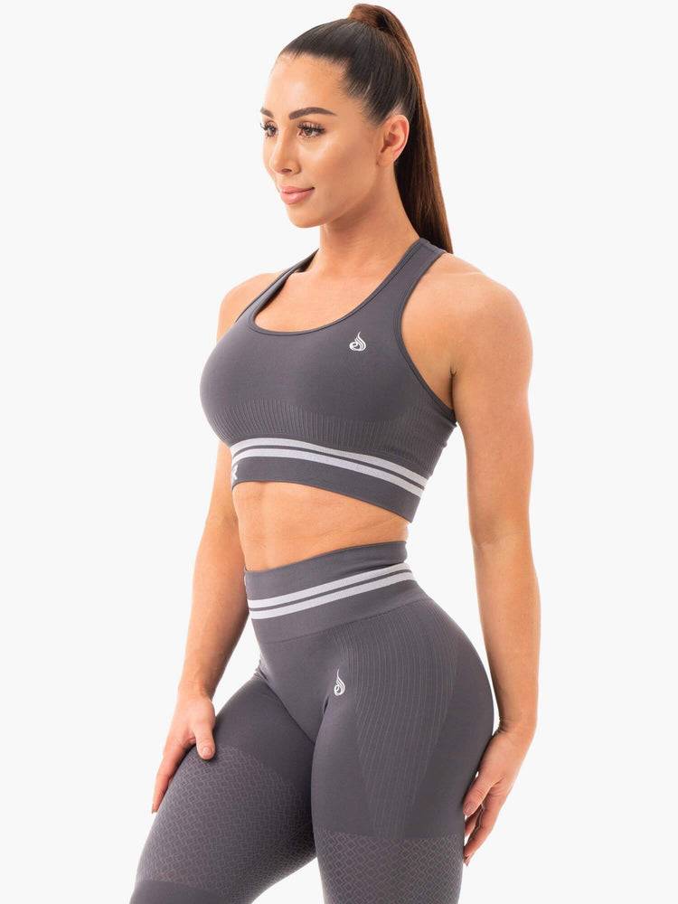 Staniki Sportowe Damskie Ryderwear Women Sports Bra Freestyle Seamless Longline Szare | PL1635MA