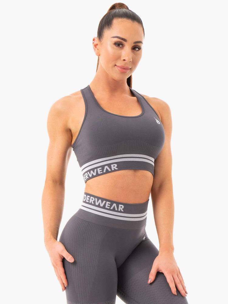 Staniki Sportowe Damskie Ryderwear Women Sports Bra Freestyle Seamless Longline Szare | PL1635MA