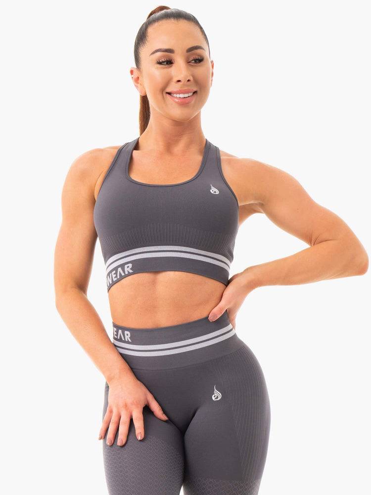 Staniki Sportowe Damskie Ryderwear Women Sports Bra Freestyle Seamless Longline Szare | PL1635MA