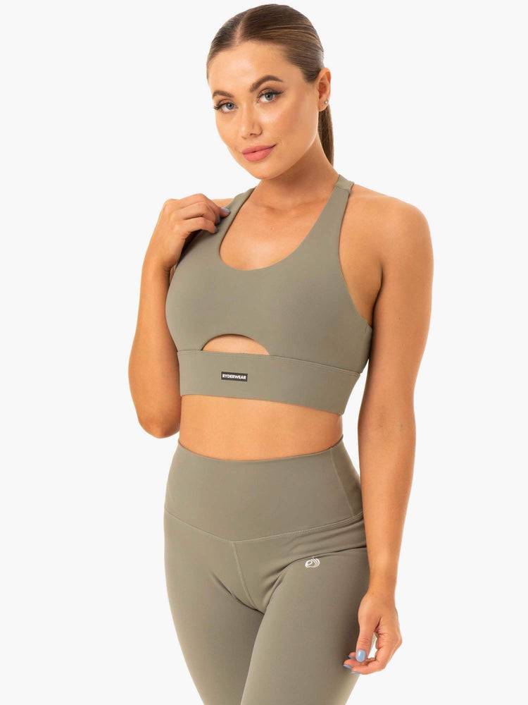 Staniki Sportowe Damskie Ryderwear Women Sports Bra Base Racer Back Khaki | PL1639RW