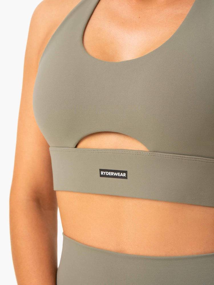 Staniki Sportowe Damskie Ryderwear Women Sports Bra Base Racer Back Khaki | PL1639RW