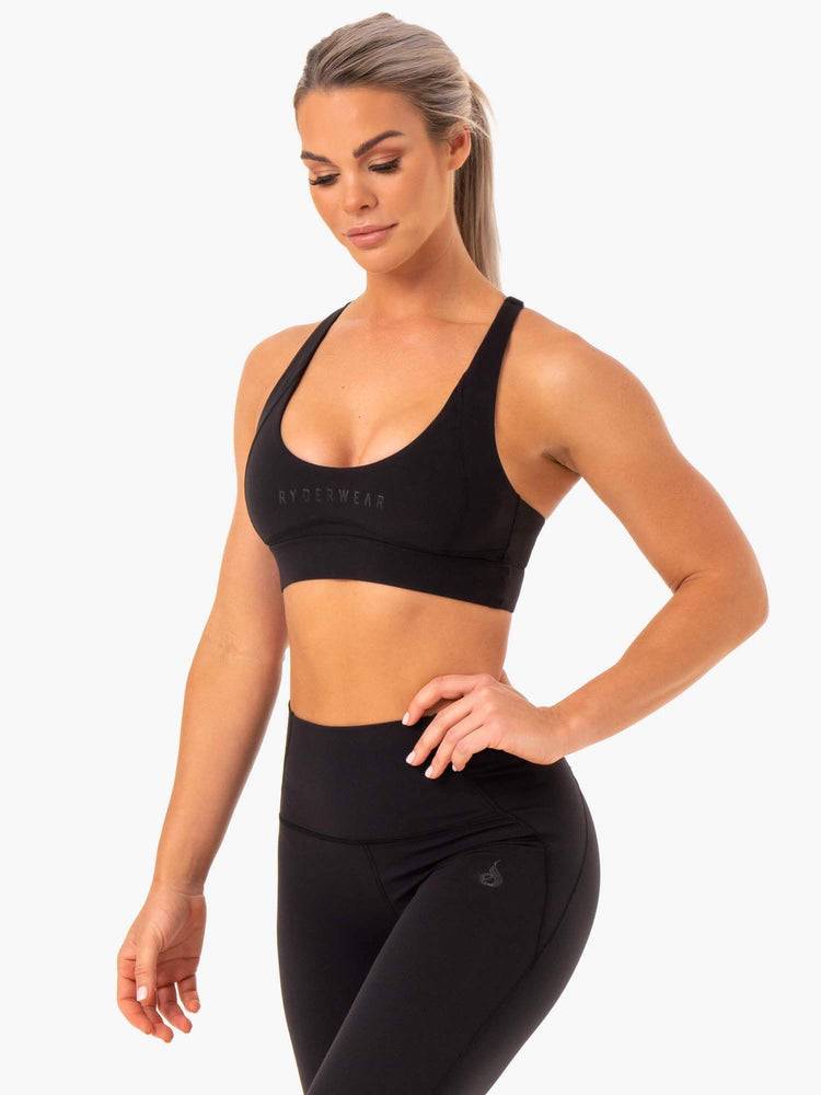 Staniki Sportowe Damskie Ryderwear Women Sports Bra Sola Czarne | PL1650GL