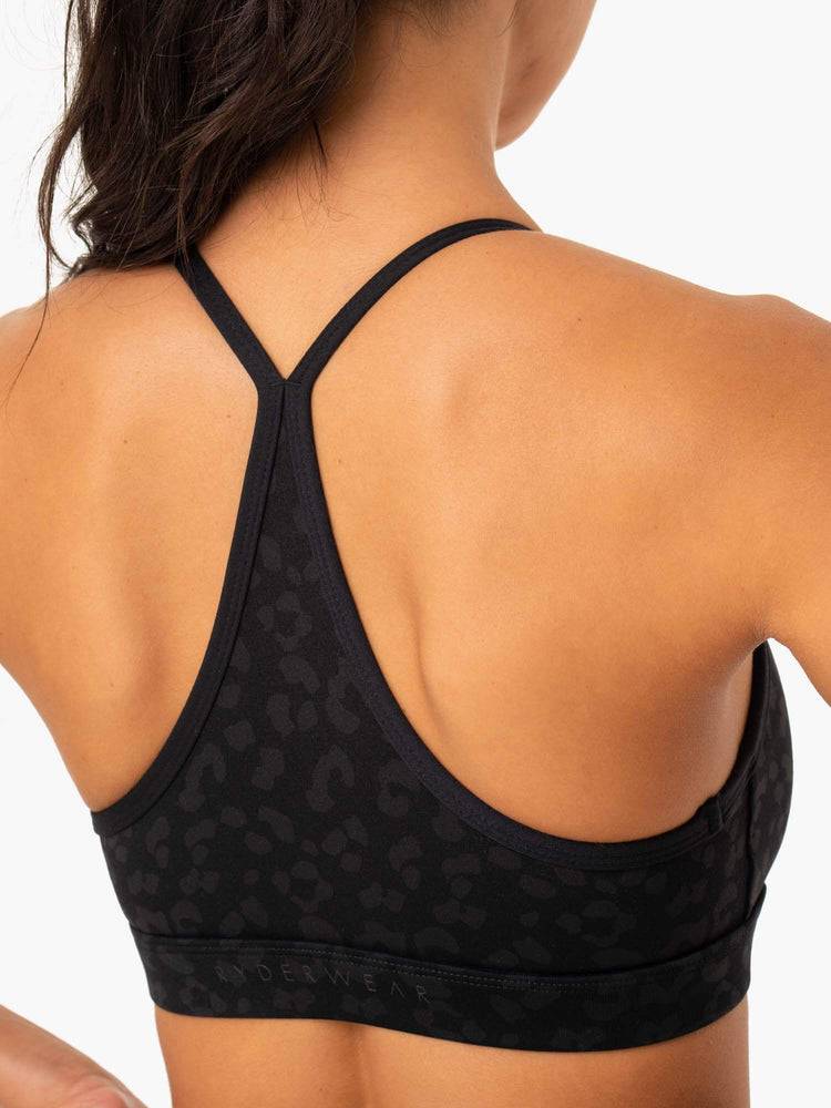 Staniki Sportowe Damskie Ryderwear Women Sports Bra Hybryd Czarne Panterka | PL1651HK