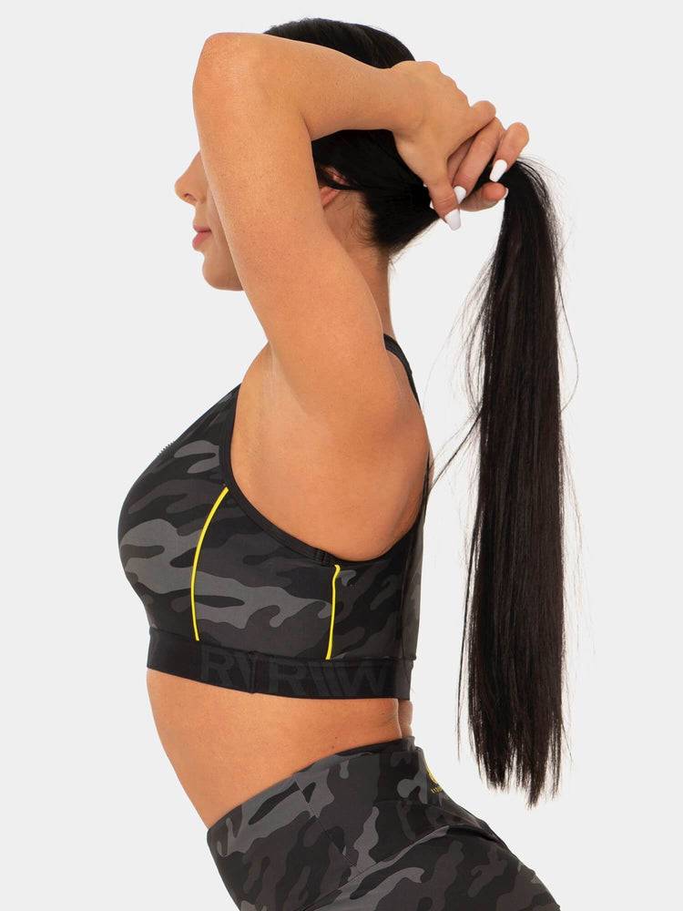 Staniki Sportowe Damskie Ryderwear Women Sports Bra BFCAMO Zip Up Camo | PL1653KI