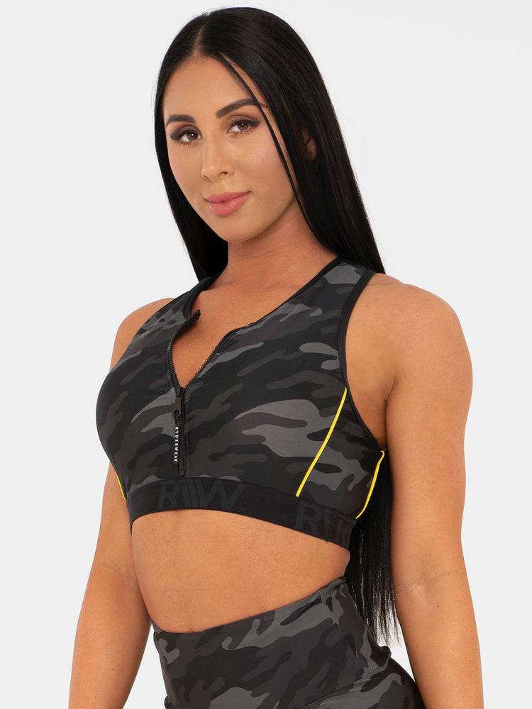 Staniki Sportowe Damskie Ryderwear Women Sports Bra BFCAMO Zip Up Camo | PL1653KI