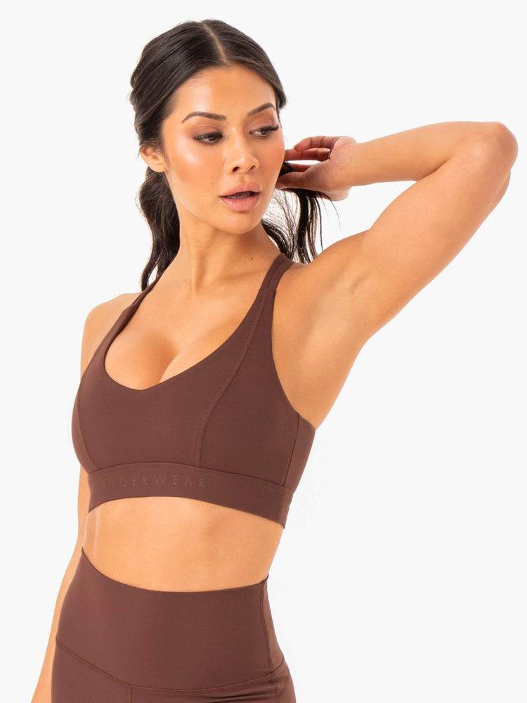 Staniki Sportowe Damskie Ryderwear Women Sports Bra NKD Align Czekolada | PL1656XF