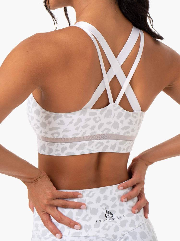 Staniki Sportowe Damskie Ryderwear Women Sports Bra Amazon Mesh Białe Panterka | PL1658VD