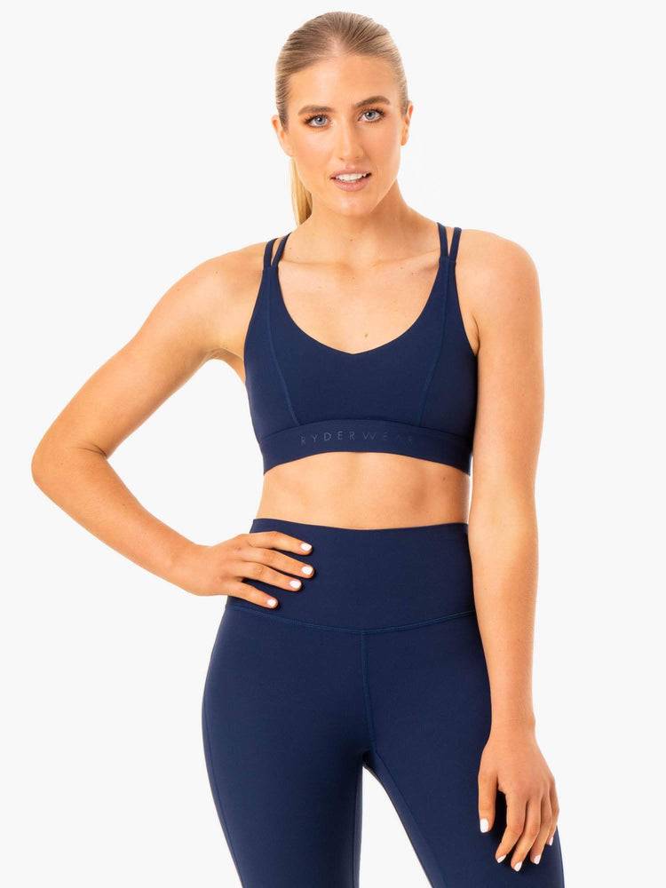 Staniki Sportowe Damskie Ryderwear Women Sports Bra NKD Align Granatowe | PL1666TV