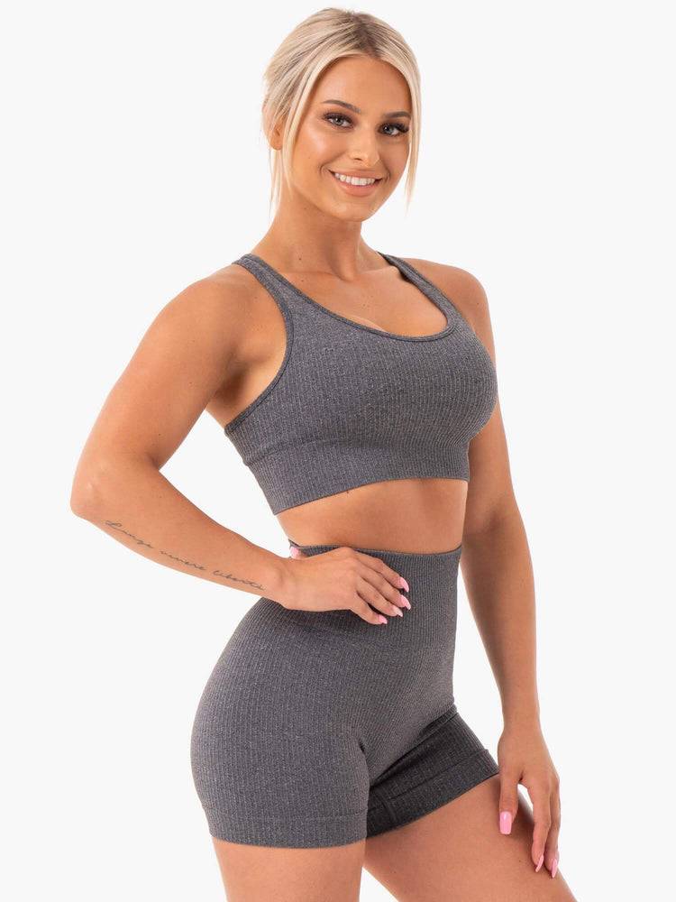 Staniki Sportowe Damskie Ryderwear Women Sports Bra Rib Seamless Szare | PL1672AP