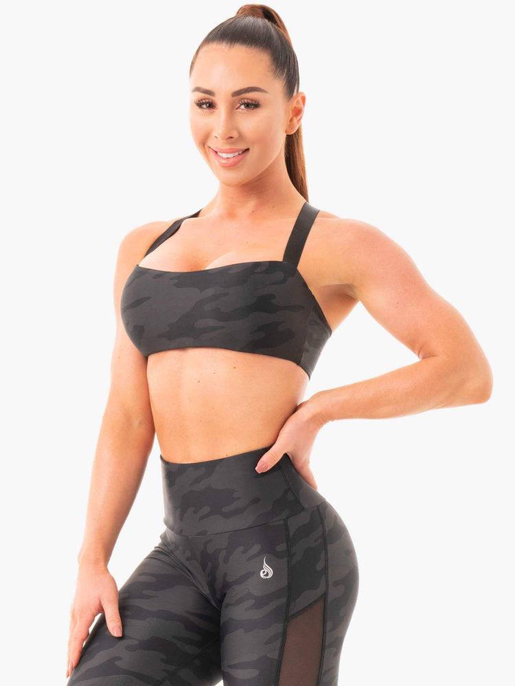 Staniki Sportowe Damskie Ryderwear Women Sports Bra Camo Czarne Camo | PL1707ZG