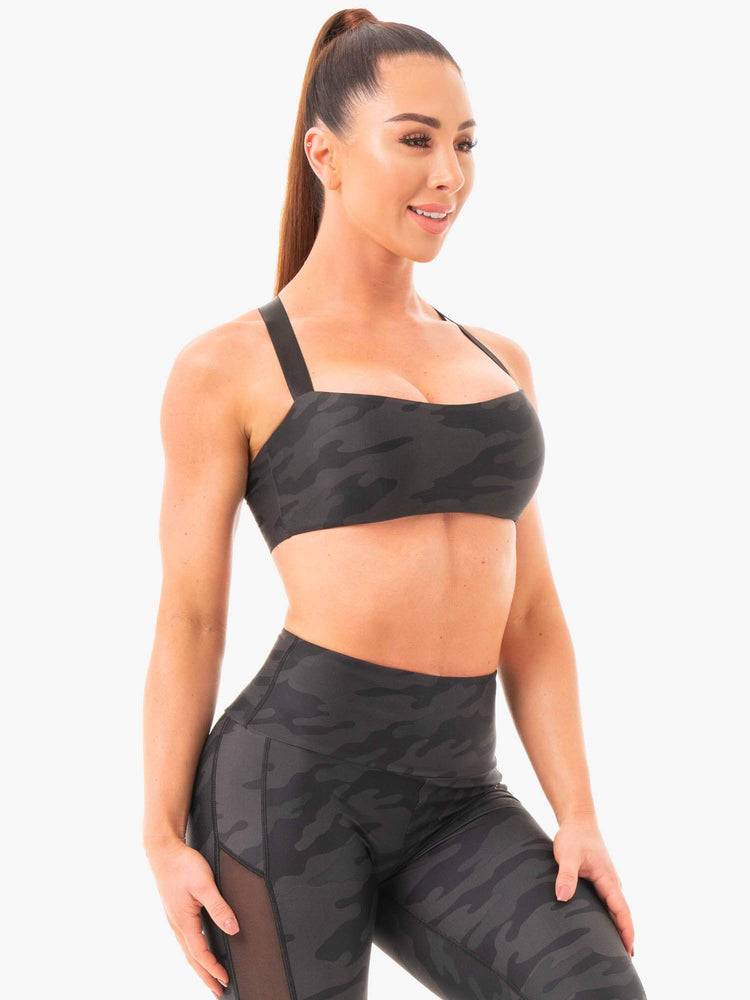 Staniki Sportowe Damskie Ryderwear Women Sports Bra Camo Czarne Camo | PL1707ZG