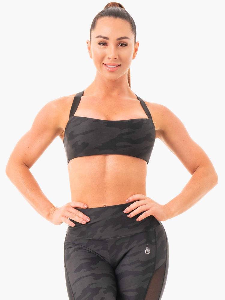 Staniki Sportowe Damskie Ryderwear Women Sports Bra Camo Czarne Camo | PL1707ZG