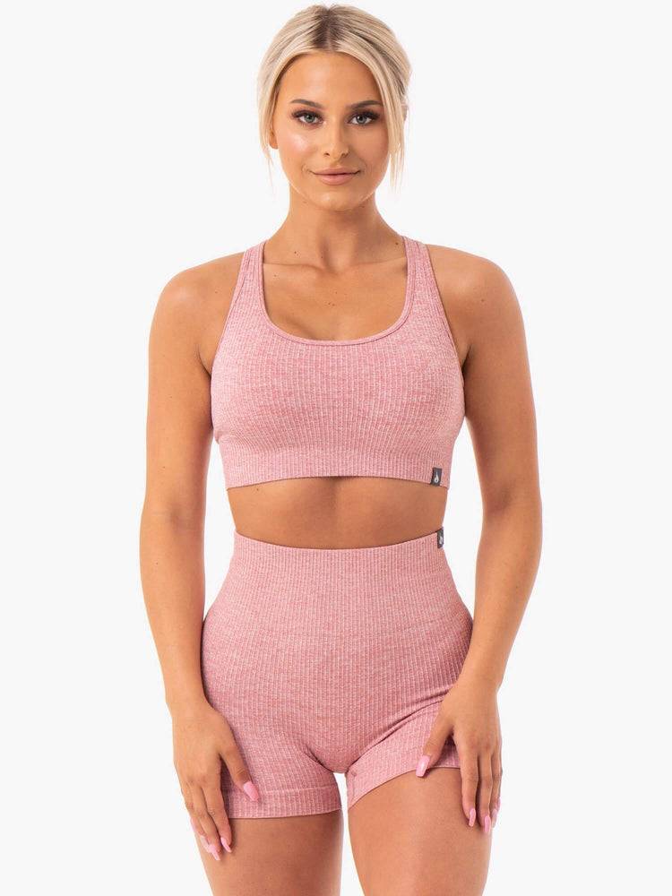 Staniki Sportowe Damskie Ryderwear Women Sports Bra Rib Seamless Różowe | PL1714QZ