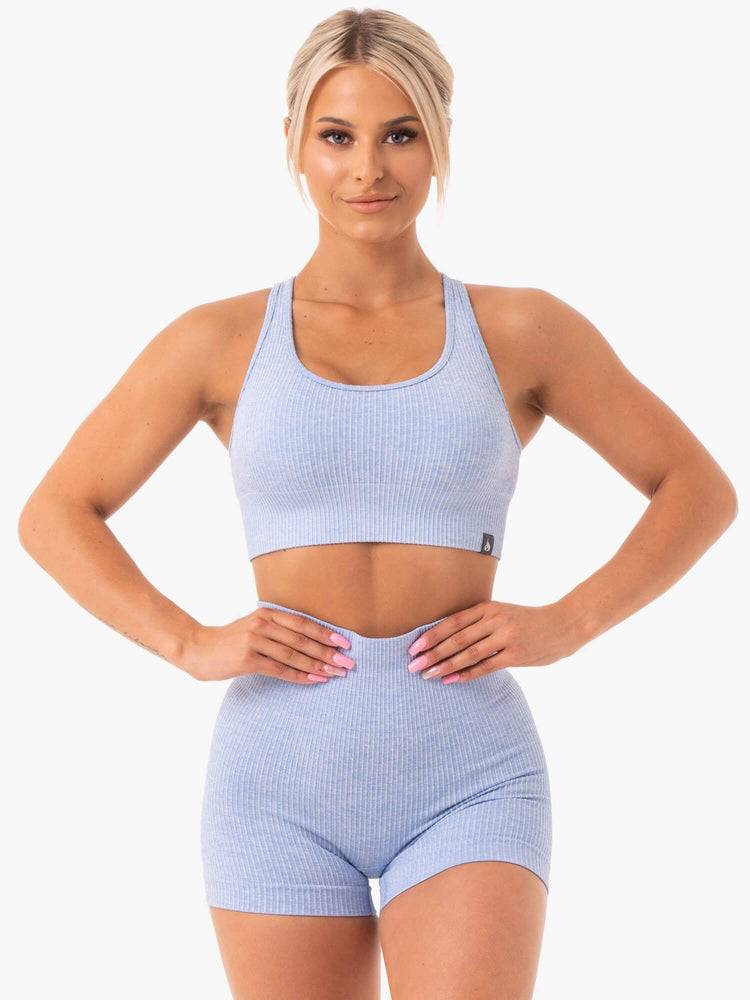 Staniki Sportowe Damskie Ryderwear Women Sports Bra Rib Seamless Niebieskie | PL1718TV