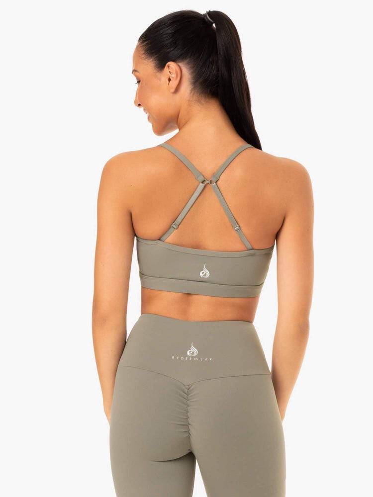 Staniki Sportowe Damskie Ryderwear Women Sports Bra Staples Khaki | PL1724AP