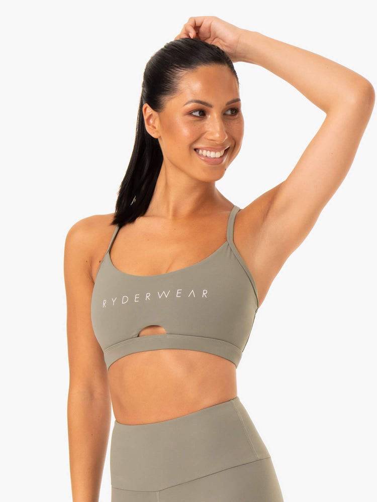 Staniki Sportowe Damskie Ryderwear Women Sports Bra Staples Khaki | PL1724AP