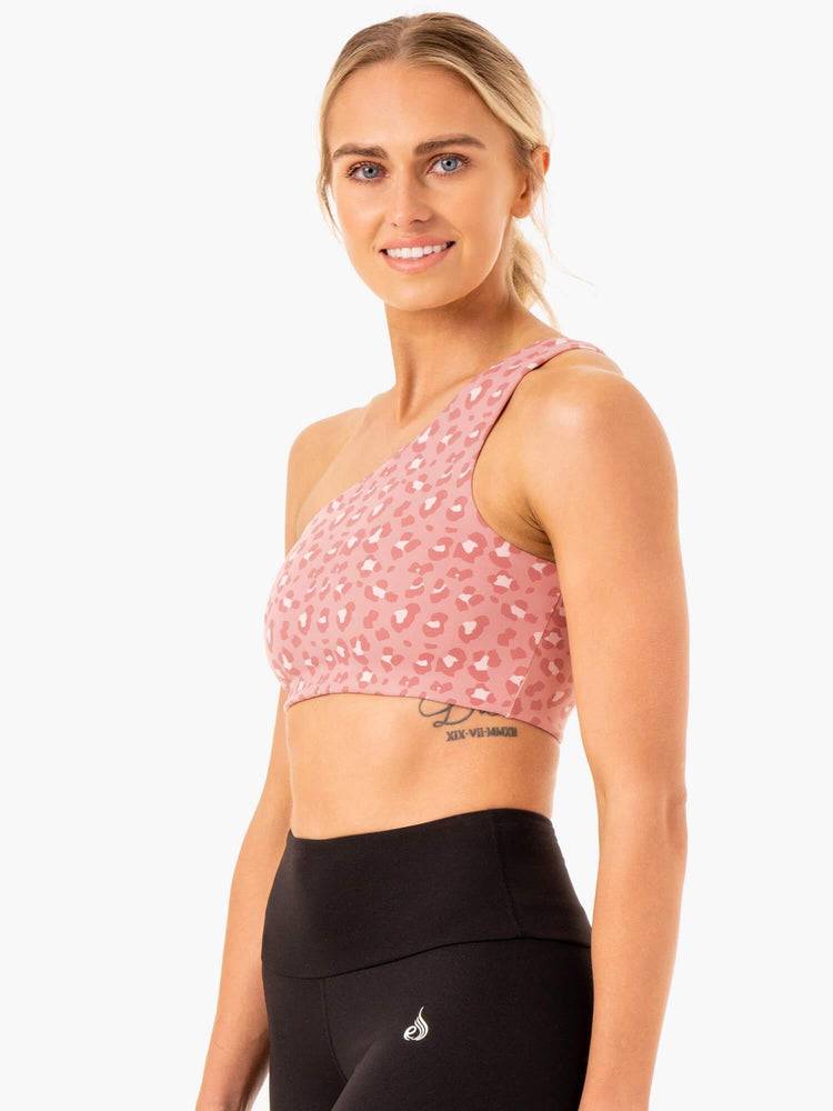 Staniki Sportowe Damskie Ryderwear Women Sports Bra Adapt One Shoulder Różowe Panterka | PL1734XF