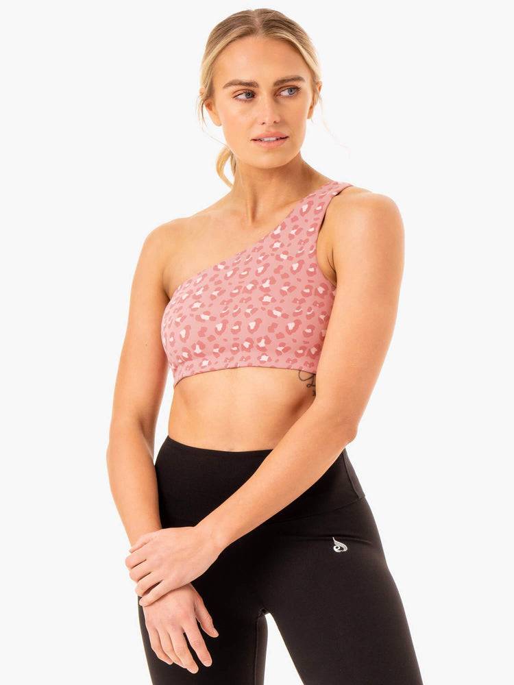 Staniki Sportowe Damskie Ryderwear Women Sports Bra Adapt One Shoulder Różowe Panterka | PL1734XF