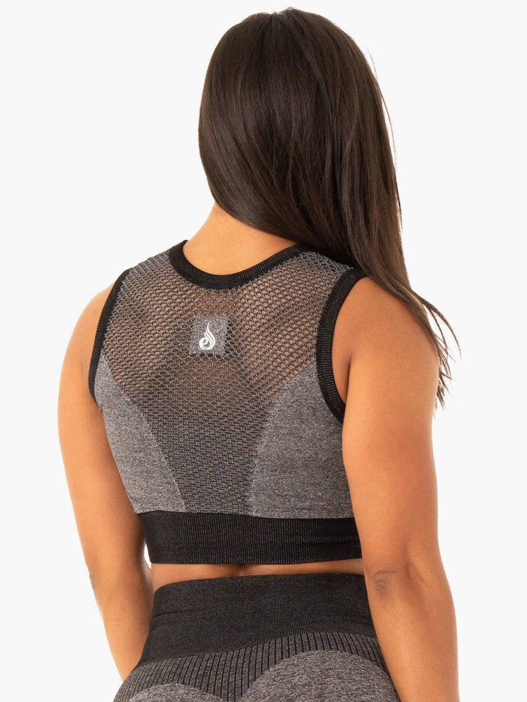 Staniki Sportowe Damskie Ryderwear Women Sports Bra Oasis Seamless Crop Top Czarne | PL1750AP