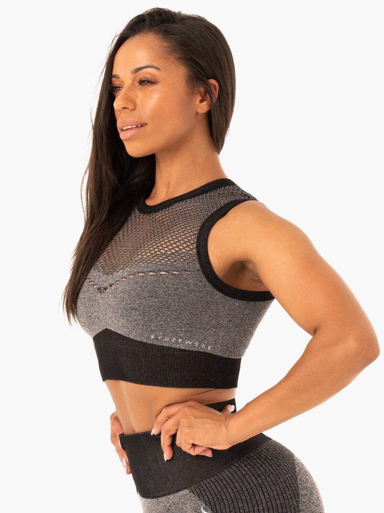 Staniki Sportowe Damskie Ryderwear Women Sports Bra Oasis Seamless Crop Top Czarne | PL1750AP