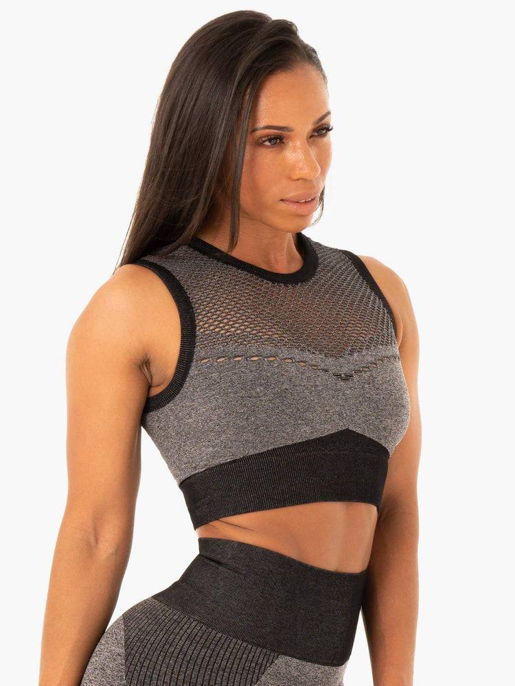 Staniki Sportowe Damskie Ryderwear Women Sports Bra Oasis Seamless Crop Top Czarne | PL1750AP