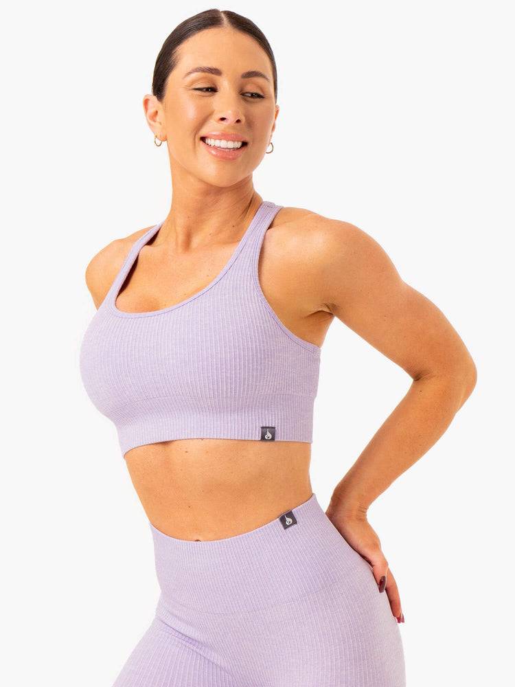 Staniki Sportowe Damskie Ryderwear Women Sports Bra Rib Seamless Lawenda | PL1752DN