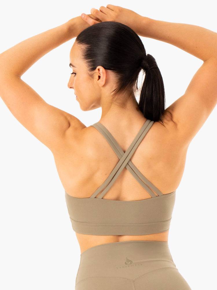 Staniki Sportowe Damskie Ryderwear Women Sports Bra NKD Refine Khaki | PL1753FM