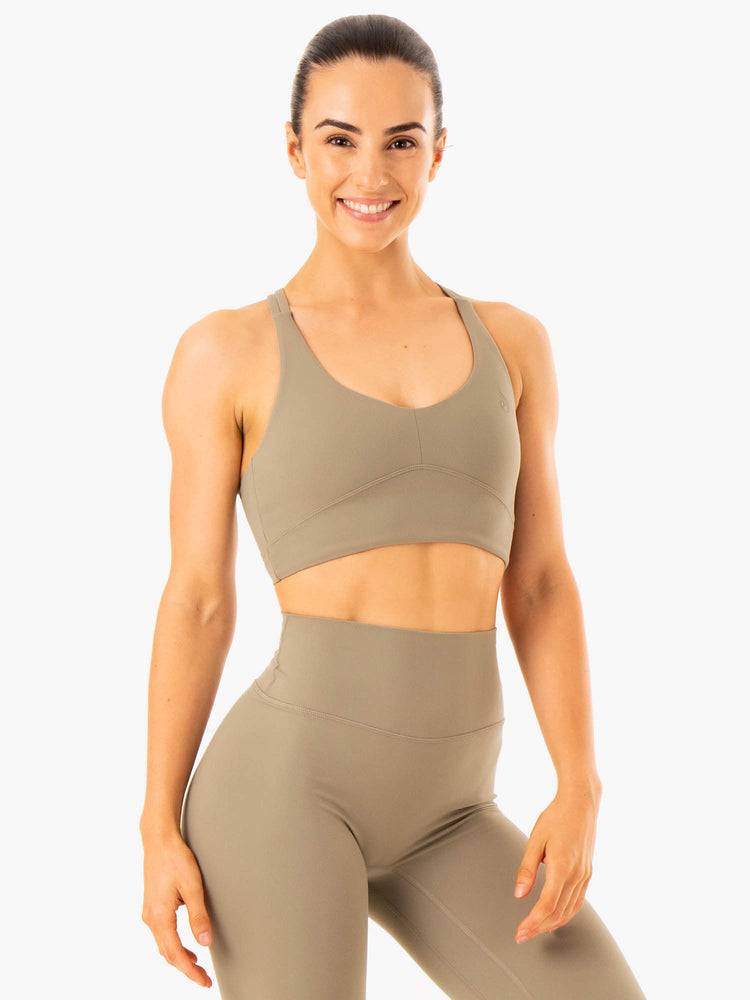 Staniki Sportowe Damskie Ryderwear Women Sports Bra NKD Refine Khaki | PL1753FM