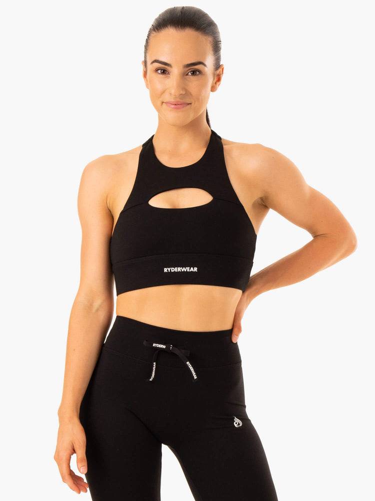 Staniki Sportowe Damskie Ryderwear Women Sports Bra Replay Cut Out Czarne | PL1759ZG