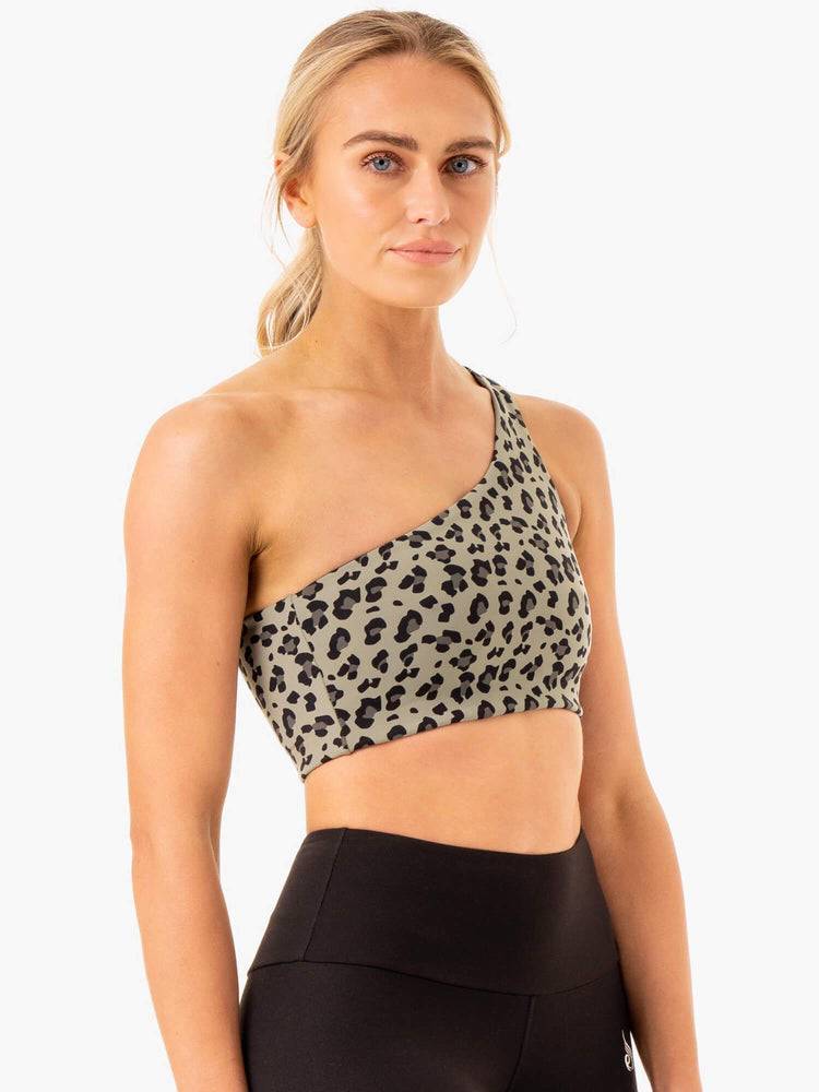 Staniki Sportowe Damskie Ryderwear Women Sports Bra Adapt One Shoulder Khaki Panterka | PL1760XF