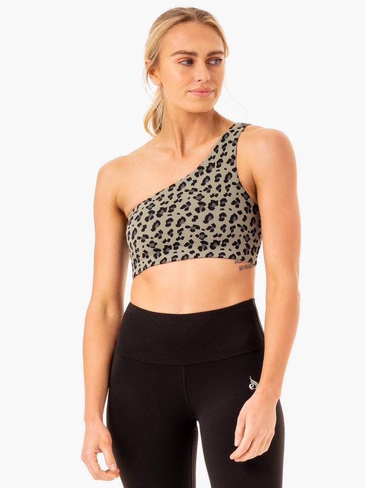 Staniki Sportowe Damskie Ryderwear Women Sports Bra Adapt One Shoulder Khaki Panterka | PL1760XF