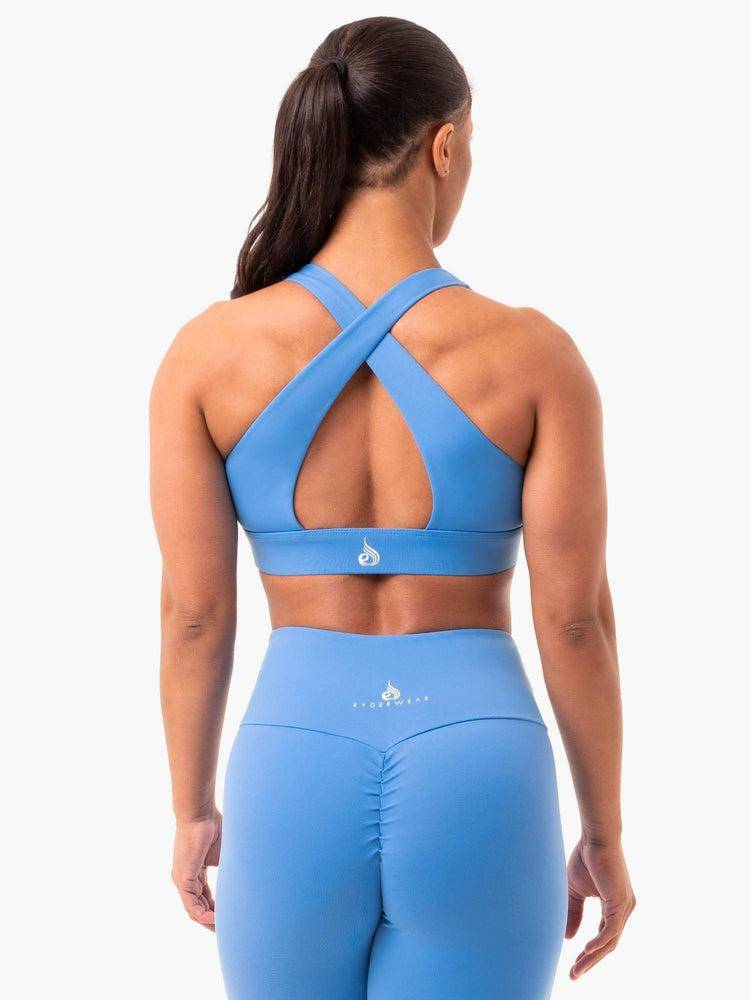 Staniki Sportowe Damskie Ryderwear Women Sports Bra Staples Cross Over Niebieskie | PL1764NB