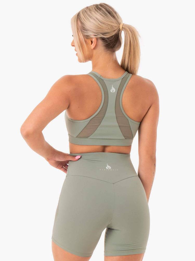 Staniki Sportowe Damskie Ryderwear Women Sports Bra Hype Mesh Oliwkowe | PL1768EX