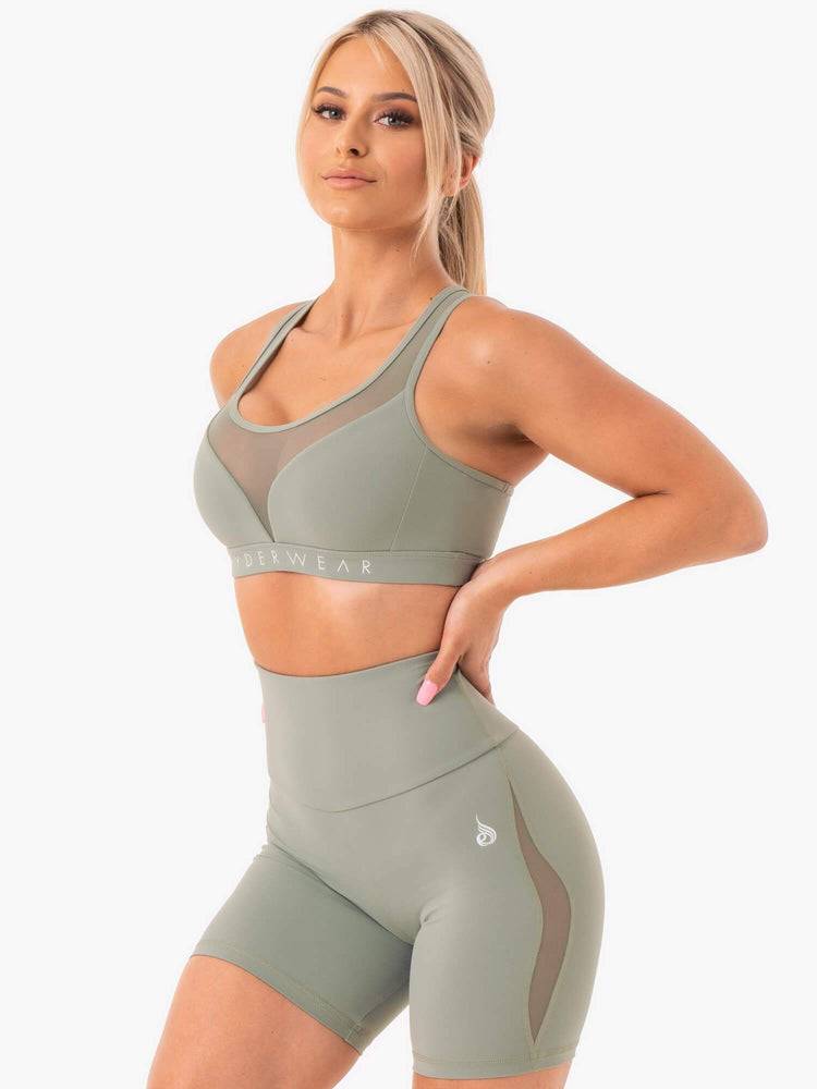 Staniki Sportowe Damskie Ryderwear Women Sports Bra Hype Mesh Oliwkowe | PL1768EX