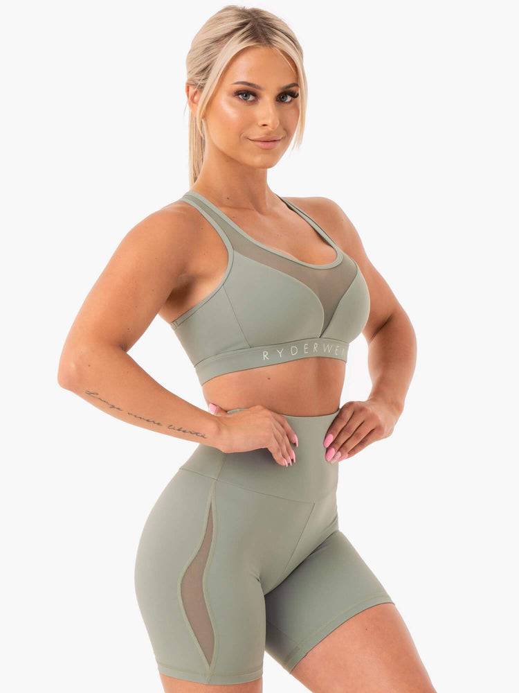 Staniki Sportowe Damskie Ryderwear Women Sports Bra Hype Mesh Oliwkowe | PL1768EX