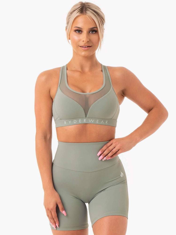 Staniki Sportowe Damskie Ryderwear Women Sports Bra Hype Mesh Oliwkowe | PL1768EX