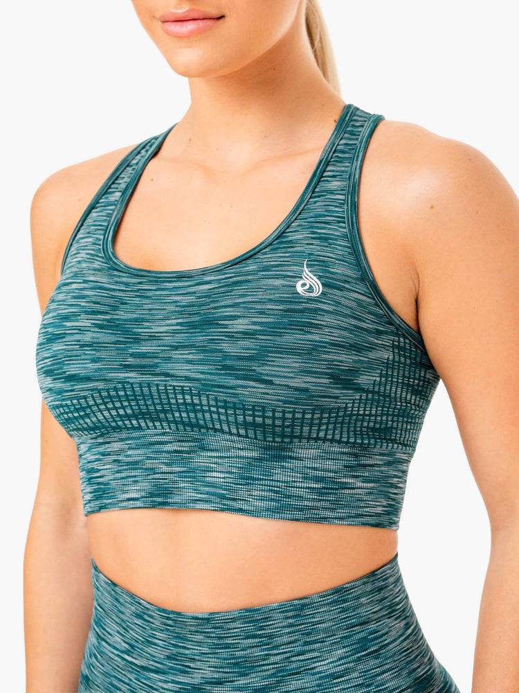 Staniki Sportowe Damskie Ryderwear Women Sports Bra Evolve Seamless Longline Turkusowe | PL1775PQ