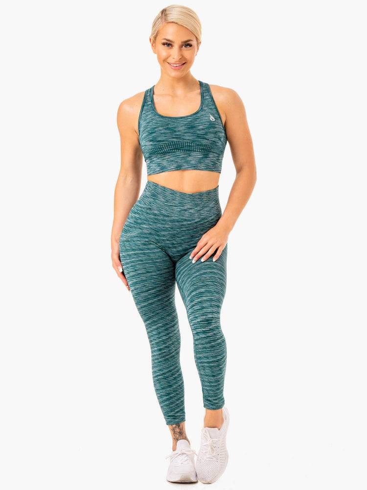 Staniki Sportowe Damskie Ryderwear Women Sports Bra Evolve Seamless Longline Turkusowe | PL1775PQ