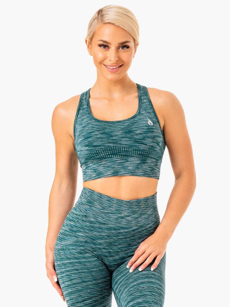 Staniki Sportowe Damskie Ryderwear Women Sports Bra Evolve Seamless Longline Turkusowe | PL1775PQ