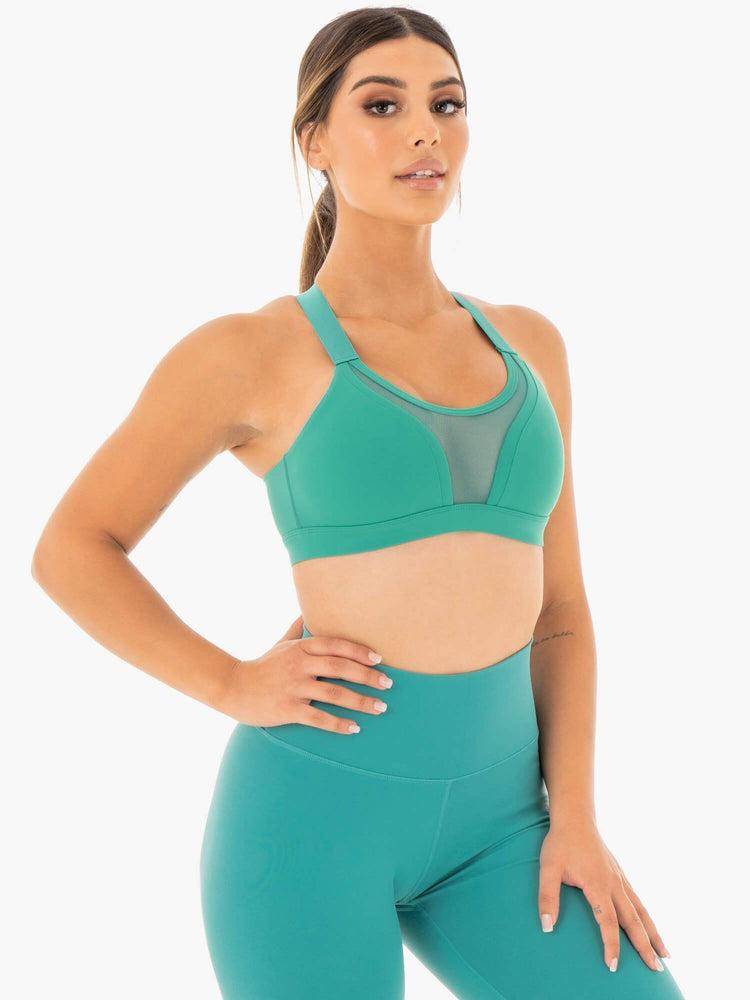 Staniki Sportowe Damskie Ryderwear Women Sports Bra Collide Mesh Contour Turkusowe | PL1780GL