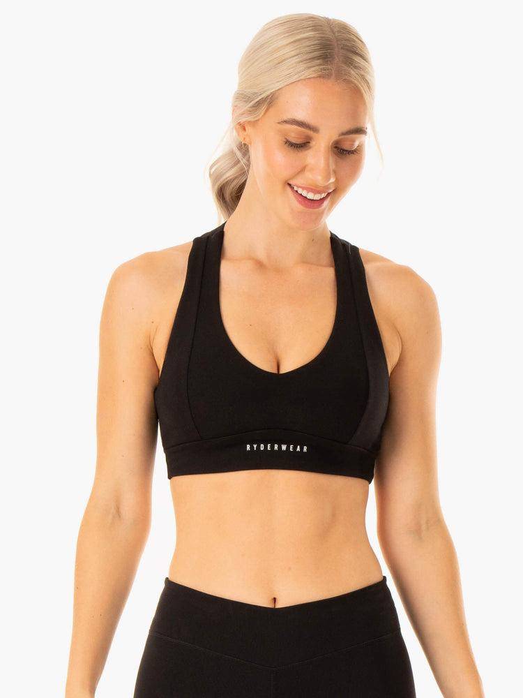 Staniki Sportowe Damskie Ryderwear Women Sports Bra Revival Czarne | PL1783KI