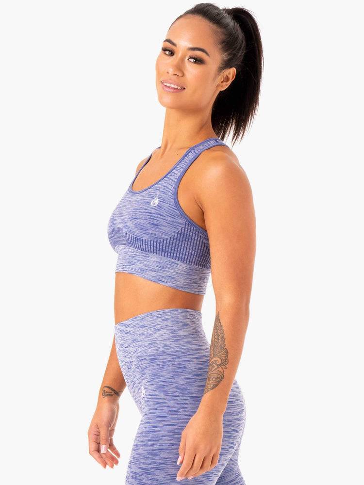 Staniki Sportowe Damskie Ryderwear Women Sports Bra Evolve Seamless Longline Niebieskie | PL1785ZG