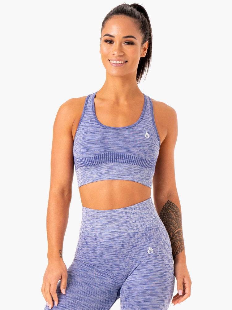 Staniki Sportowe Damskie Ryderwear Women Sports Bra Evolve Seamless Longline Niebieskie | PL1785ZG