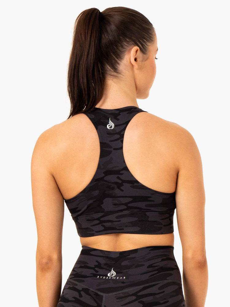 Staniki Sportowe Damskie Ryderwear Women Sports Bra Base Racer Back Czarne Camo | PL1787CE